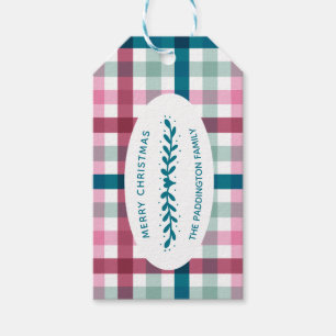 Personalised Modern Gingham Christmas Pattern Gift Gift Tags