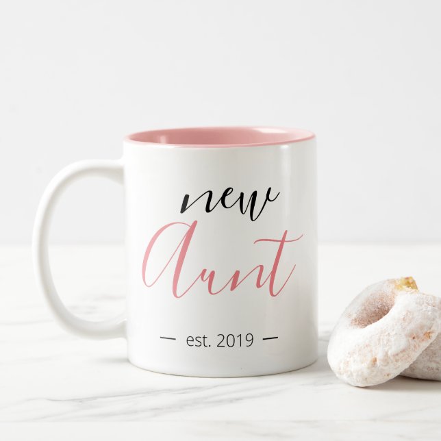 Personalised Modern Girly New Aunt Two-Tone Coffee Mug (With Donut)