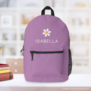 Personalised Modern Girly Purple Daisy Name Printed Backpack