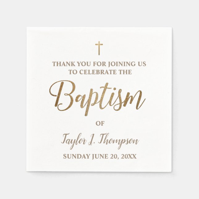 Personalised Modern gold and white baptism Napkin (Front)