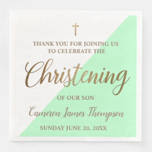Personalised Modern gold green Boy Christening Napkin