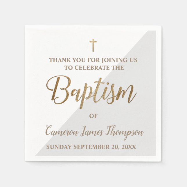 Personalised Modern gold GREY and white baptism Napkin (Front)