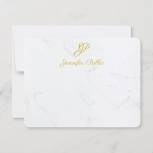 Personalised Modern Gold Script Stationery Marble Card