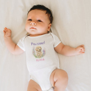 Personalised Modern Golden Retriever Puppy Baby Bodysuit