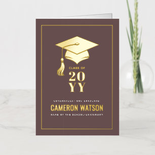 Personalised Modern Grad Hat and Tassel Graduation Foil Greeting Card