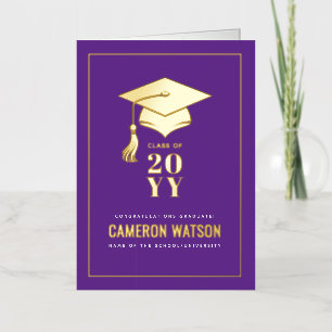 Personalised Modern Grad Hat and Tassel Graduation Foil Greeting Card