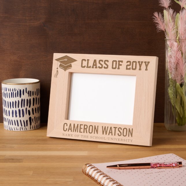 Personalised Modern Grad Hat Graduation Etched Frames (Left)