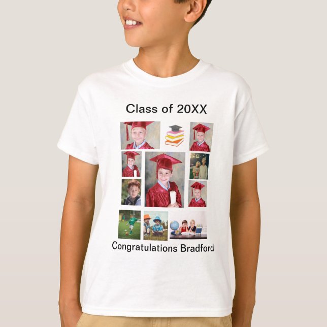 Personalised Modern Graduation 11 Photo Collage T-Shirt (Front)