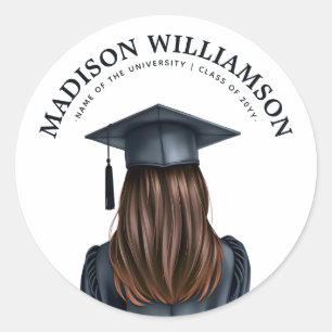 Personalised Modern Graduation Female Graduate Classic Round Sticker