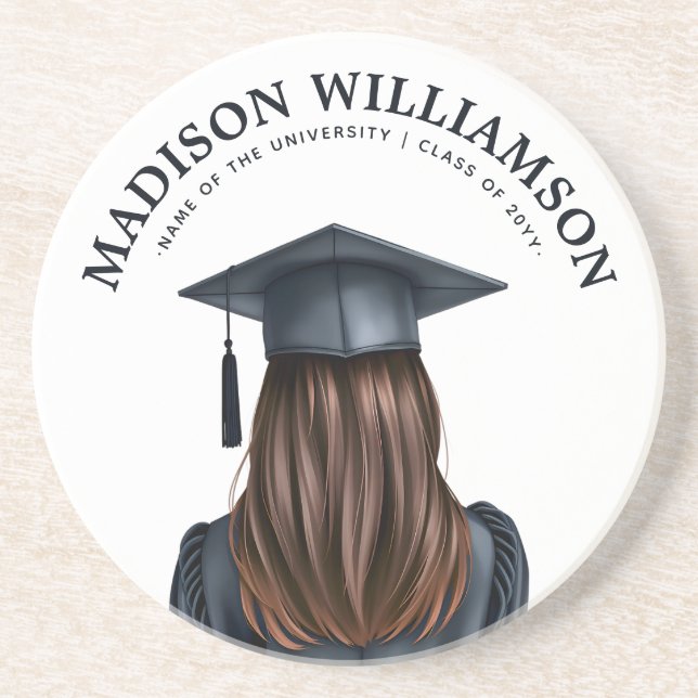 Personalised Modern Graduation Female Graduate Coaster (Front)