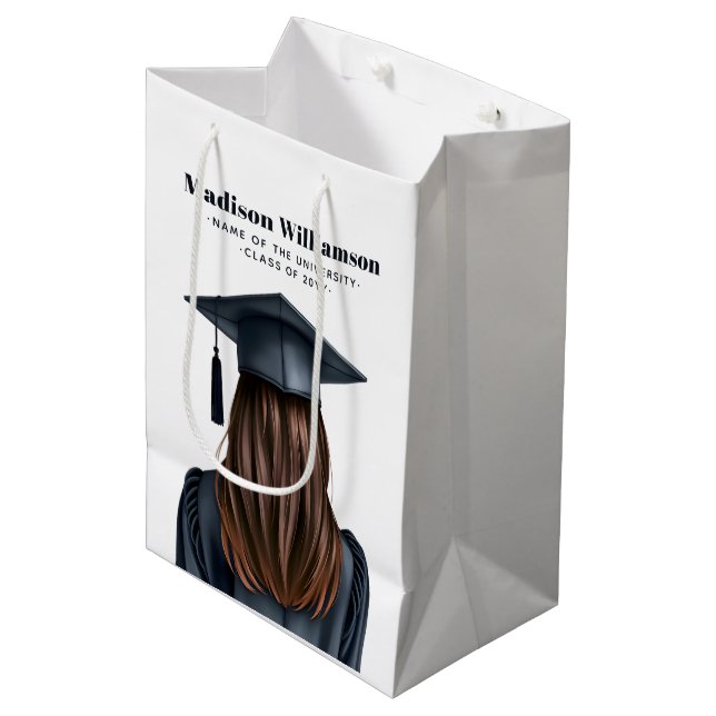 Personalised Modern Graduation Female Graduate Medium Gift Bag (Front Angled)