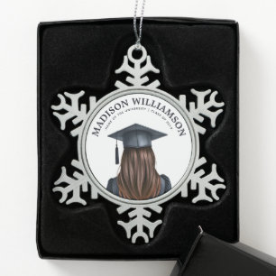 Personalised Modern Graduation Female Graduate Snowflake Pewter Christmas Ornament