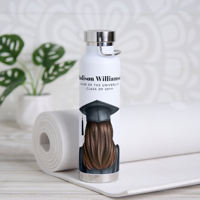 Personalised Modern Graduation Female Graduate Water Bottle (Yoga)
