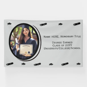 Personalised Modern Graduation Photo, Diploma, Cap Banner