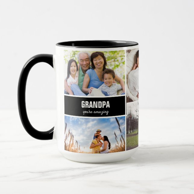 Personalised modern Grandpa Photo Collage text  Mug (Left)