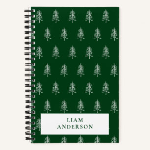Personalised Modern Green Christmas Tree Pattern Notebook