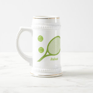 Personalised Modern Green Tennis Ball Racket Beer Stein