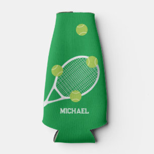 Personalised Modern Green Tennis Racket Ball Bottle Cooler