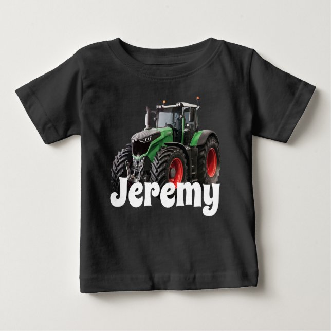 Personalised Modern Green Tractor Baby T-Shirt (Front)