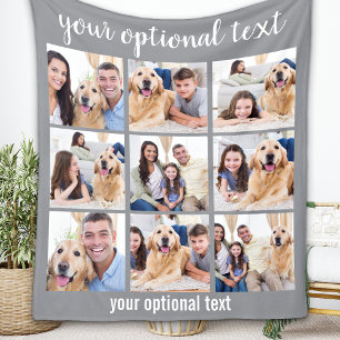 Personalised Modern Grey 9 Photo Collage Fleece Blanket