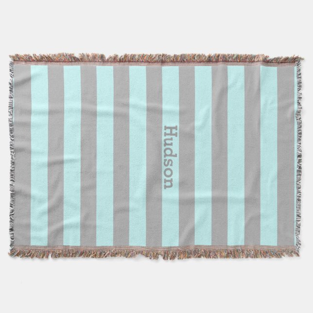 Personalised Modern Grey and Any Colour Striped Throw Blanket (Front)