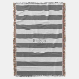 Personalised Modern Grey and White Striped Pattern Throw Blanket