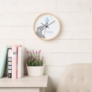 Personalised Modern Grey Elephant, 10" Round Clock