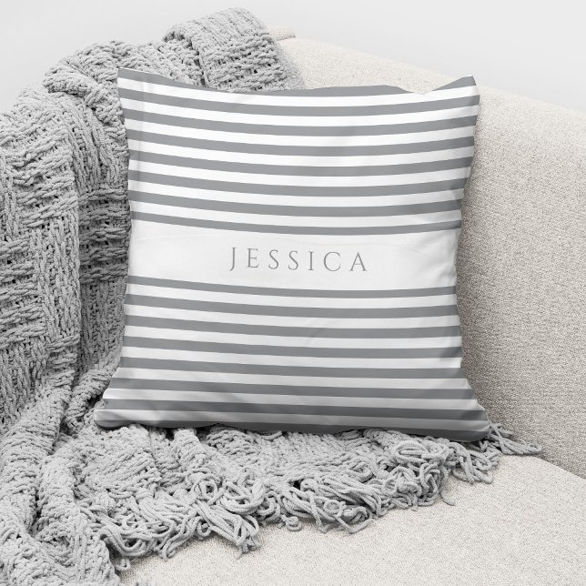 Personalised Modern Grey Stripes Cushion (Creator Uploaded)