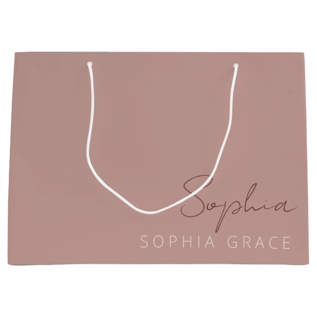 Personalised Modern Handwritten Script Dusty Rose Large Gift Bag (Front)