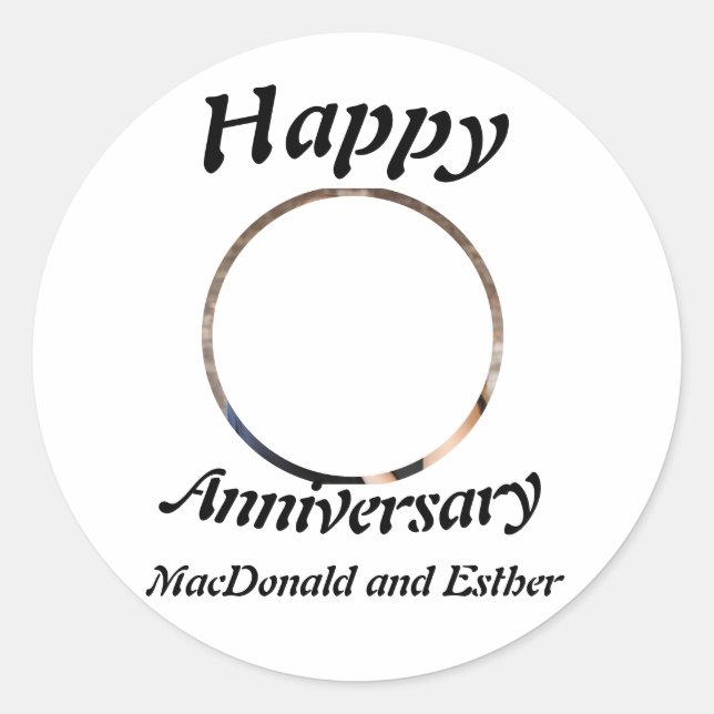 Personalised Modern Happy Anniversary photo  Classic Round Sticker (Front)