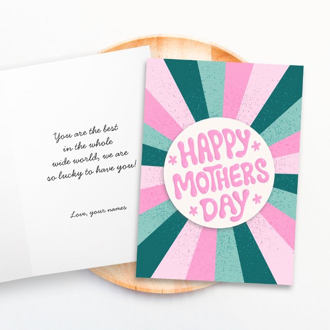 Personalised Modern Happy Mothers Day Card (Image shows a 4x6 inch Mother's Day Card. Choose a size and personalize message before buying.)
