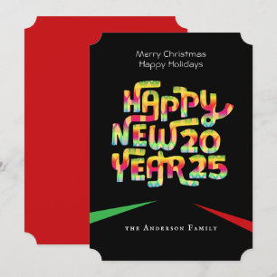 Personalised Modern Happy New Year 2025 Colourful Holiday Card