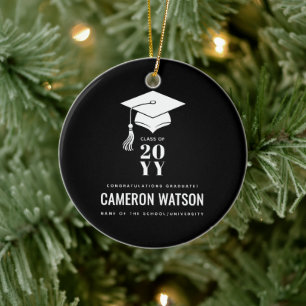 Personalised Modern Hat and Tassel Graduation Ceramic Tree Decoration