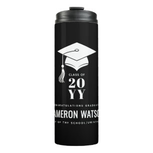 Personalised Modern Hat and Tassel Graduation Thermal Tumbler