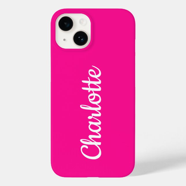 Personalised Modern Hot Pink and White Case-Mate iPhone Case (Back)