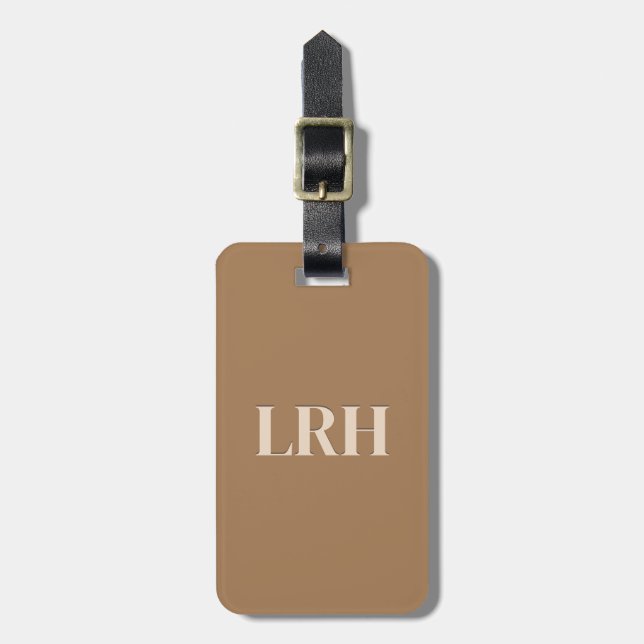 Personalised Modern Initial Contemporary Brown Luggage Tag (Front Vertical)
