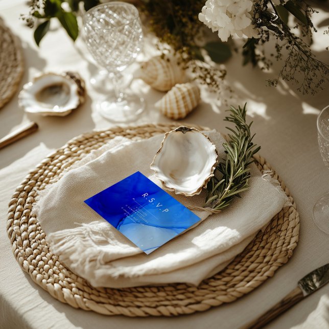 Personalised Modern Ink Wedding Bold Blue Abstract Enclosure Card (Creator Uploaded)