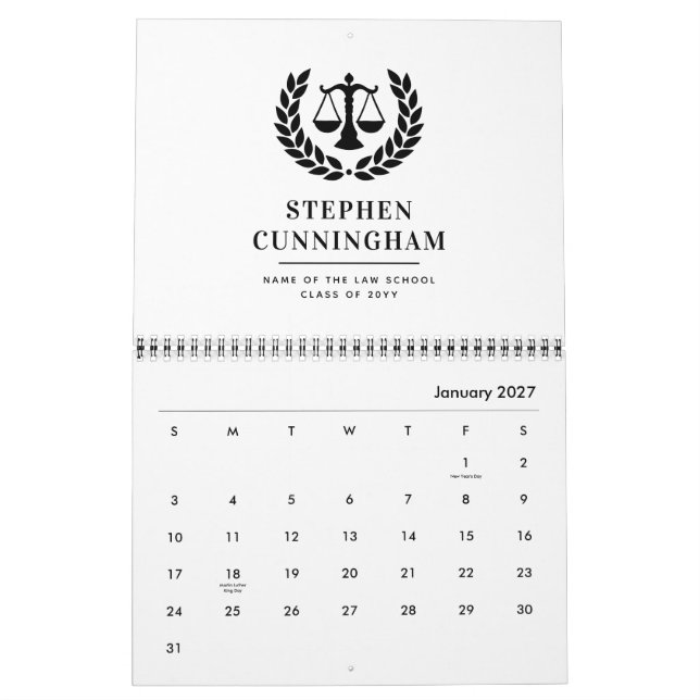 Personalised Modern Law School Graduation Calendar (Jan 2027)