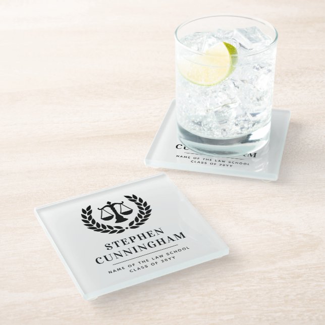 Personalised Modern Law School Graduation Glass Coaster (Angled)