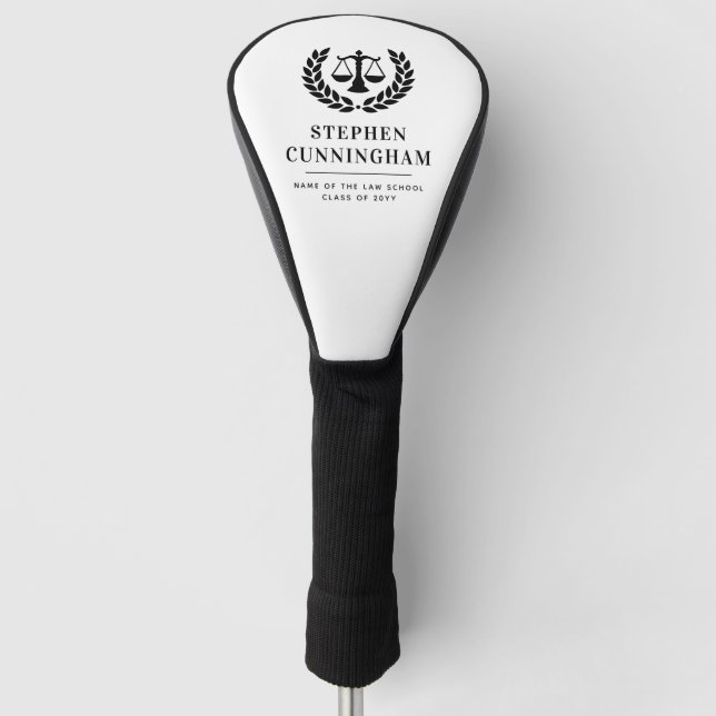 Personalised Modern Law School Graduation Golf Head Cover (Front)