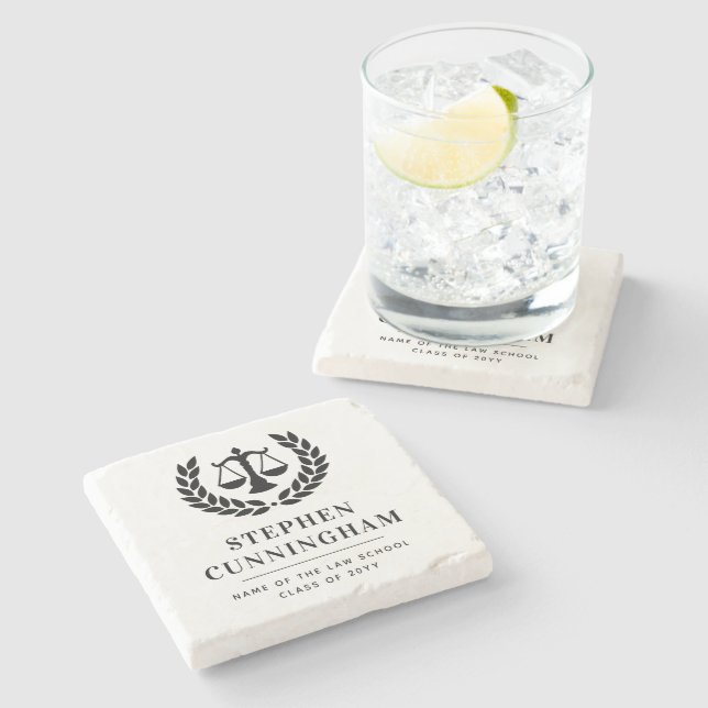 Personalised Modern Law School Graduation Stone Coaster (Side)