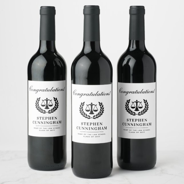 Personalised Modern Law School Graduation Wine Label (Bottles)