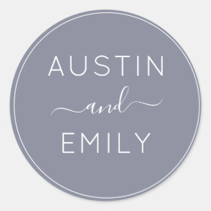 Personalised Modern Light Blue Wedding Classic Round Sticker