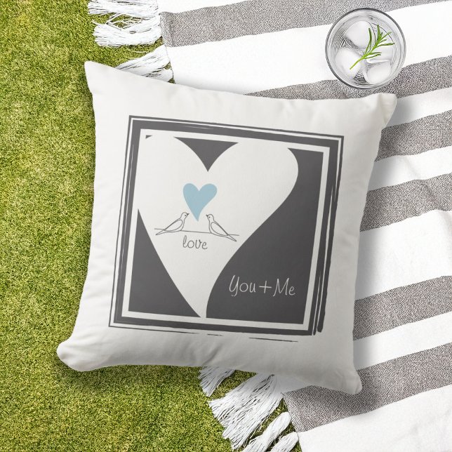 Personalised Modern Love Birds Light Blue Heart Cushion (Creator Uploaded)