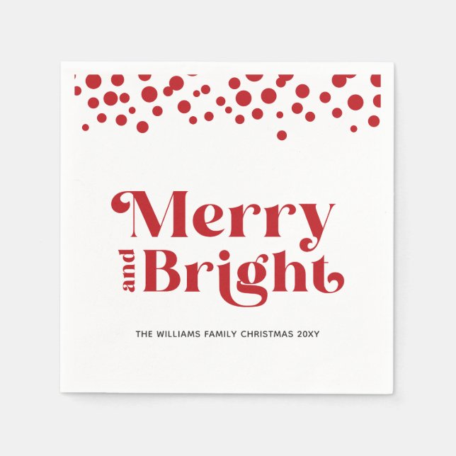Personalised Modern Merry And Bright Napkin (Front)