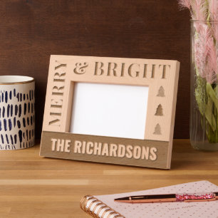 Personalised Modern Merry & Bright Christmas Etched Frames