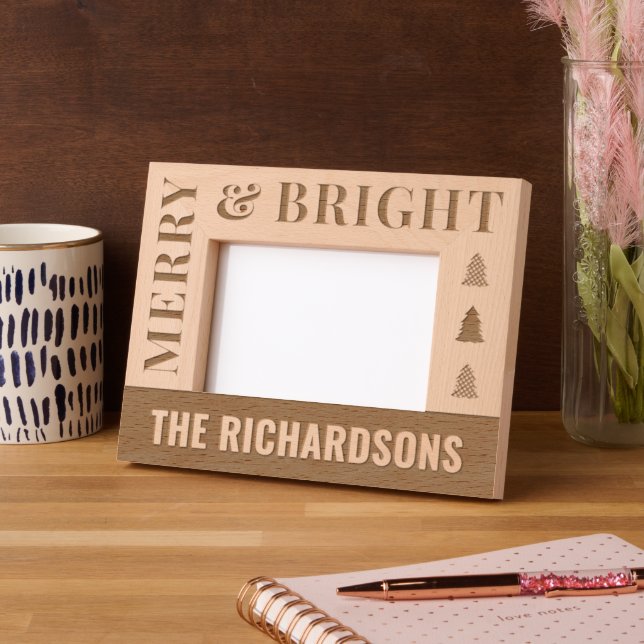 Personalised Modern Merry & Bright Christmas Etched Frames (Left)