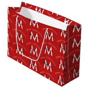 Personalised Modern Merry Christmas Red Monogram Large Gift Bag