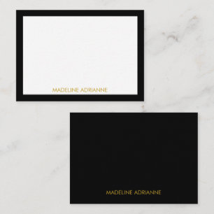 Personalised Modern Minimal Black Gold Name Note Card