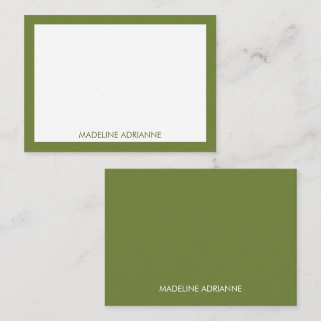 Personalised Modern Minimal Olive Green Name Card (Front/Back)